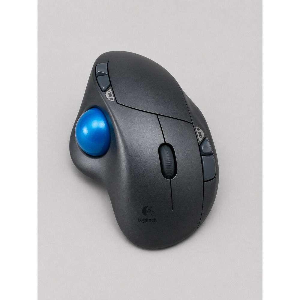 Logitech M570 Wireless Trackball Mouse Ergonomic Right Hand Dark Gray Blue Ball